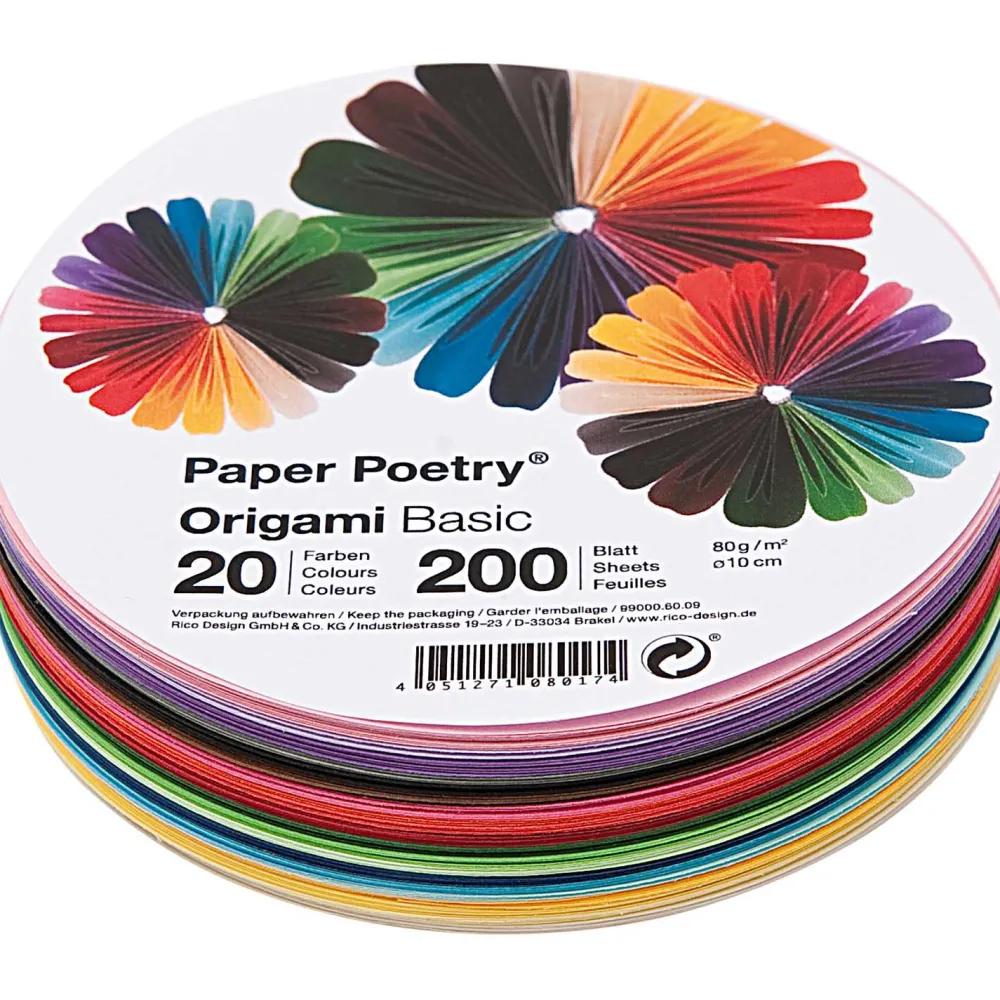 Rico Design Papier origami Basic - Paper Poetry - okrągły, 10 cm, 200 ark.
