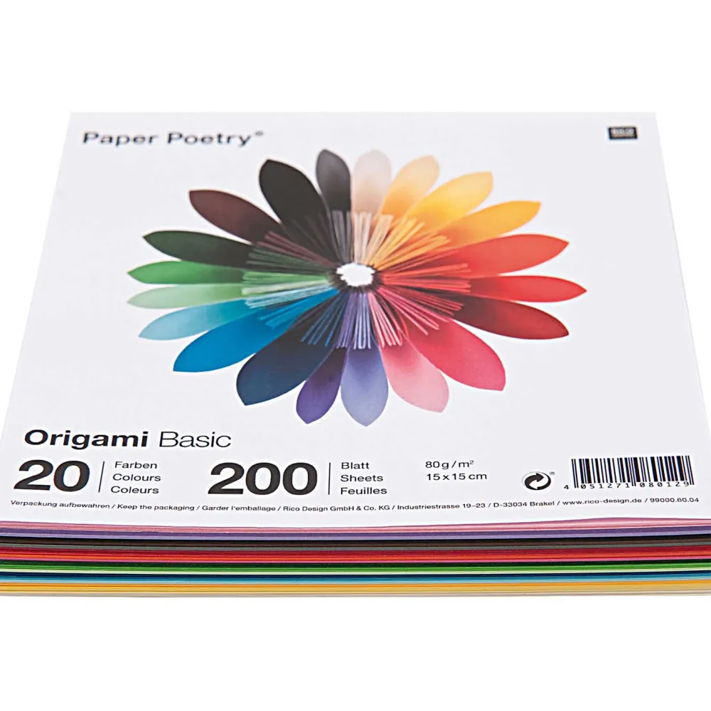 Rico Design Papier origami Basic - Paper Poetry - kwadratowy, 20 x 20 cm, 200 ark. > Papier Origami