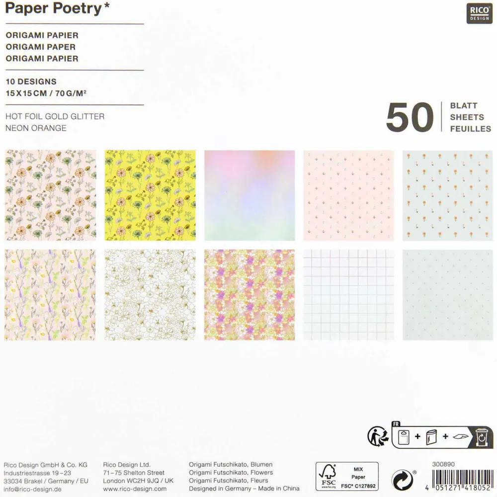 Rico Design Papier origami Futschikato Kwiaty - Paper Poetry - 15 x 15 cm, 50 ark. > Papier Origami