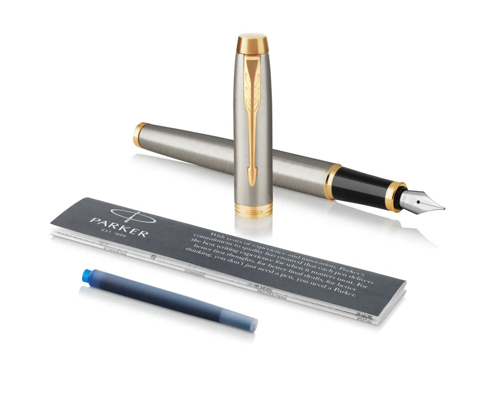 Parker Pióro wieczne IM w etui - - Brushed Metal & Gold Trim, F > Pióra Wieczne