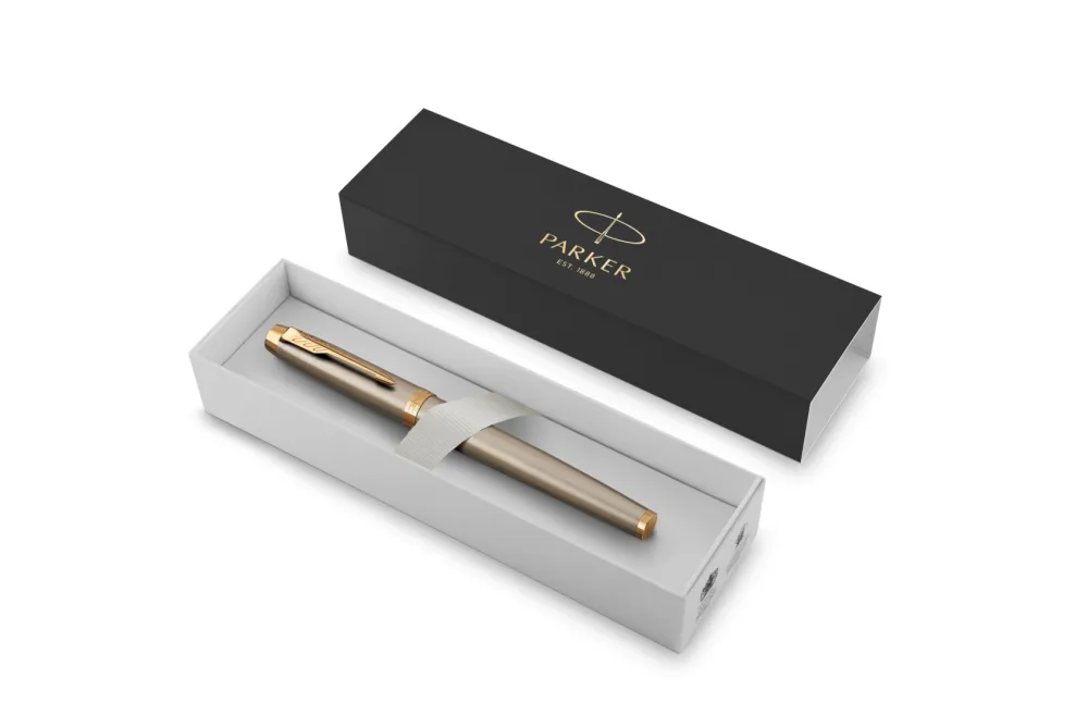 Parker Pióro wieczne IM w etui - - Brushed Metal & Gold Trim, F > Pióra Wieczne
