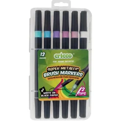 Cricco Pisaki pędzelkowe dwustronne - - metaliczne, 12 kolorów ><noscript><img width=