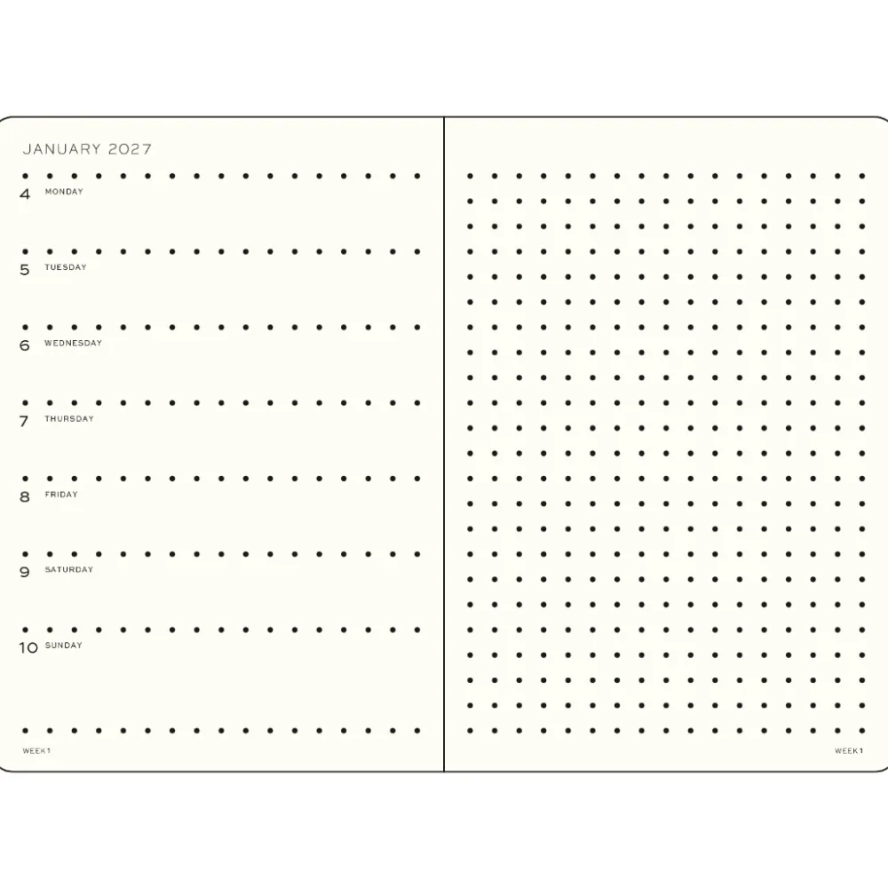 Leuchtturm1917 Planer tygodniowy z notatnikiem w kropki 2027 – – Sage A5