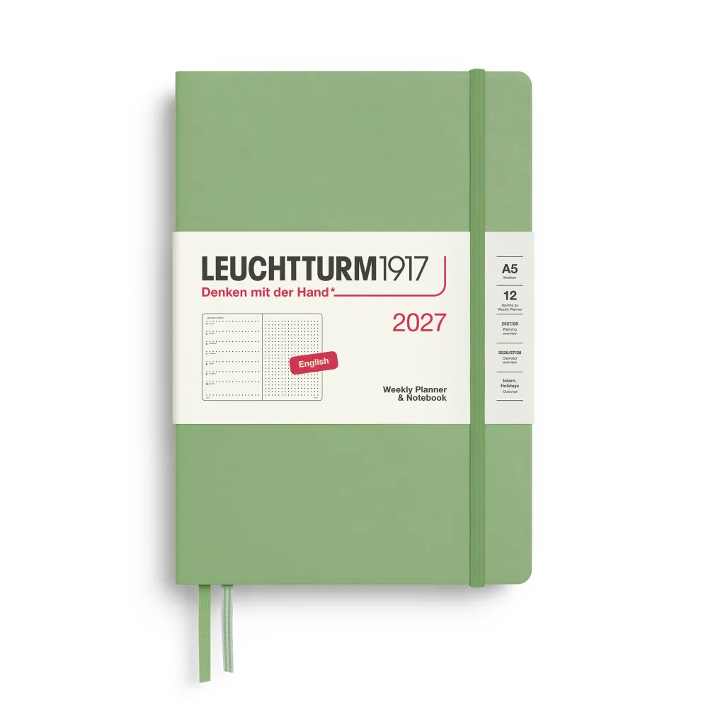 Leuchtturm1917 Planer tygodniowy z notatnikiem w kropki 2027 – – Sage A5