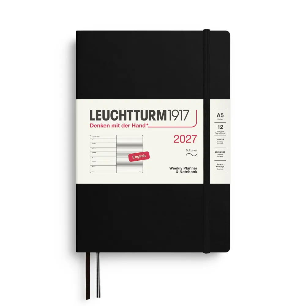 Leuchtturm1917 Planer tygodniowy z notatnikiem w linie 2027 - - Black A5