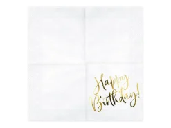 PartyDeco Serwetki Happy Birthday - biało-złote, 33 x 33 cm, 20 szt. > Serwetki