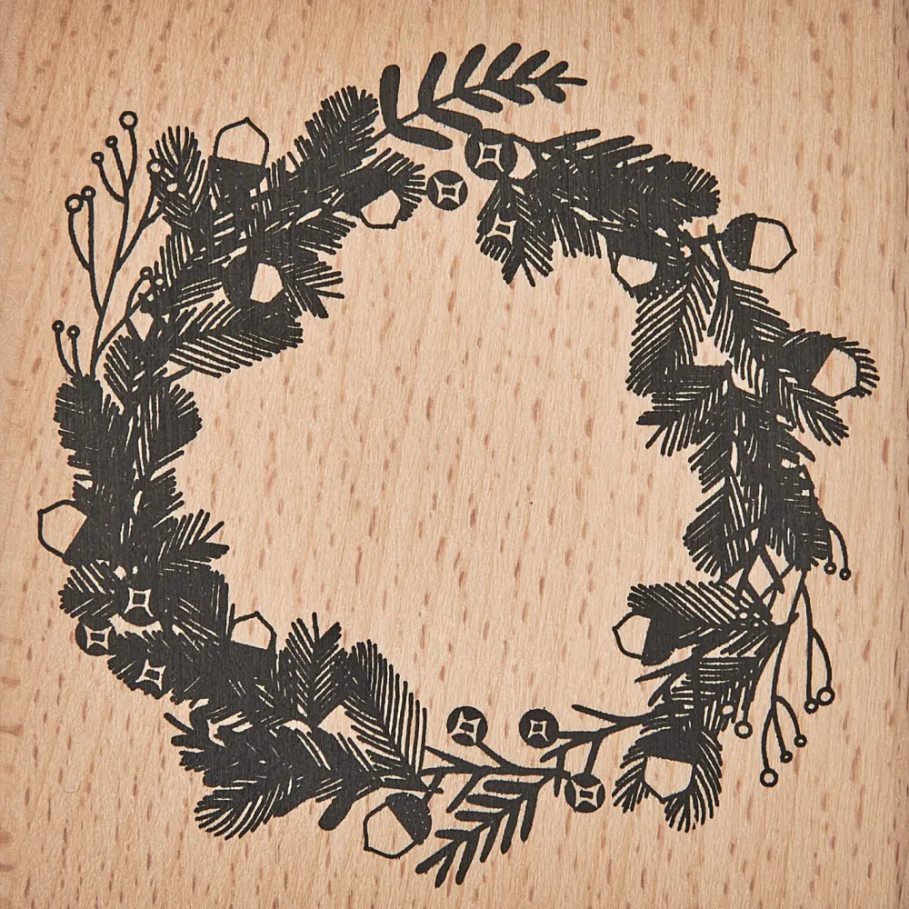 Rico Design Stempel drewniany Wieniec sosnowy - - 7 x 7 cm > Tusze I Stemple