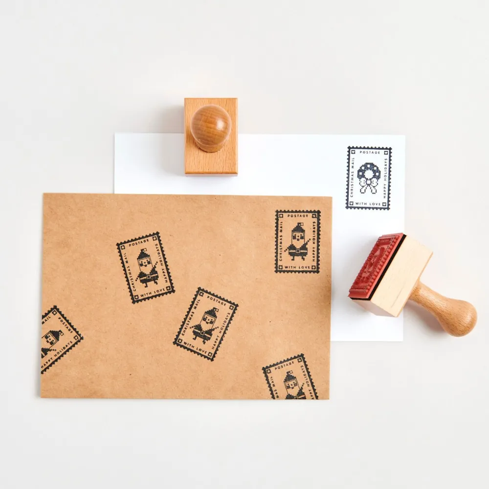 Rico Design Stempel drewniany Znaczek pocztowy Wieniec - - 3,4 x 4,5 x 7 cm