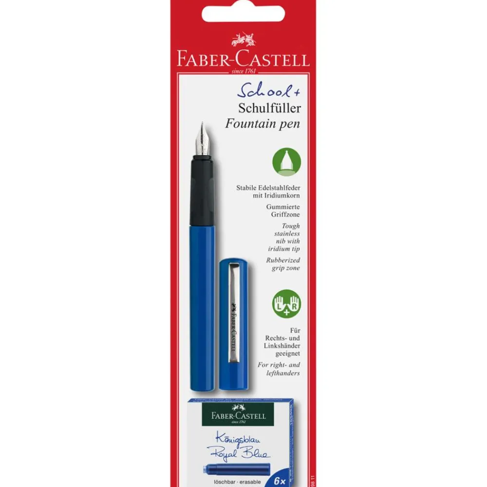 Faber-Castell Szkolne pióro wieczne z wkładami - - niebieskie, M > Pióra Wieczne