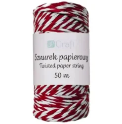 dpCraft Sznurek papierowy, skręcany - - biało-czerwony, 50 m