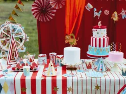 PartyDeco Talerzyki papierowe Cyrk paski i gwiazdki - kolorowe, 18 cm, 6 szt.