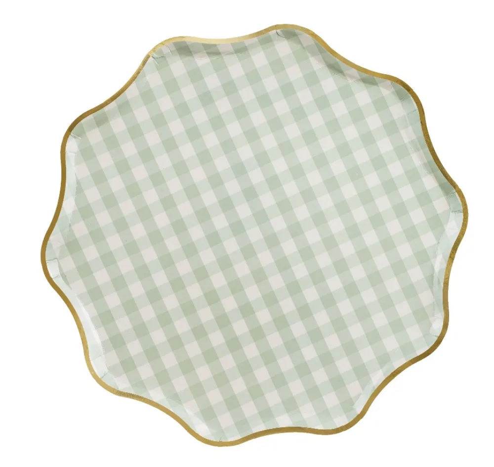 PartyDeco Talerzyki papierowe Kratka - zielone 23 cm 6 szt.