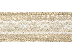 PartyDeco Taśma jutowa z koronką - 5 cm x 5 m