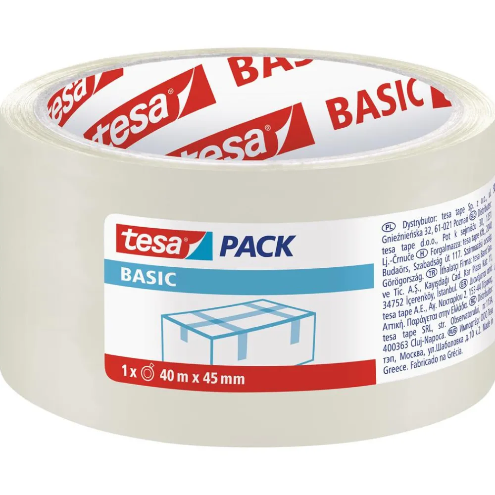 Tesa Taśma pakowa Basic - - transparentna, 45 mm x 40 m
