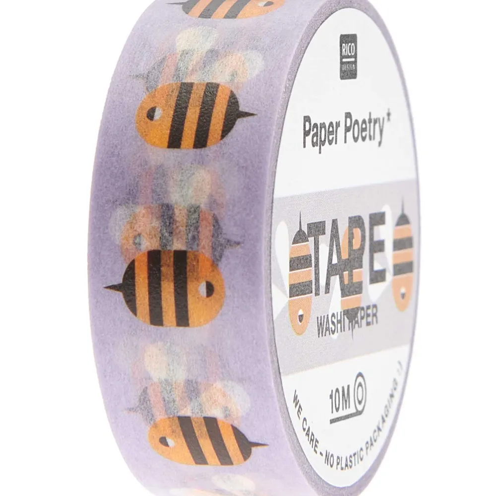 Rico Design Taśma washi, Pszczoły - Paper Poetry - fioletowa, 15 mm x 10 m