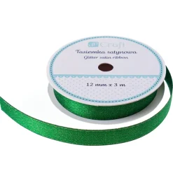 dpCraft Tasiemka satynowa z brokatem - - srebrna, 12 mm x 3 m > Satynowe|Ozdobne