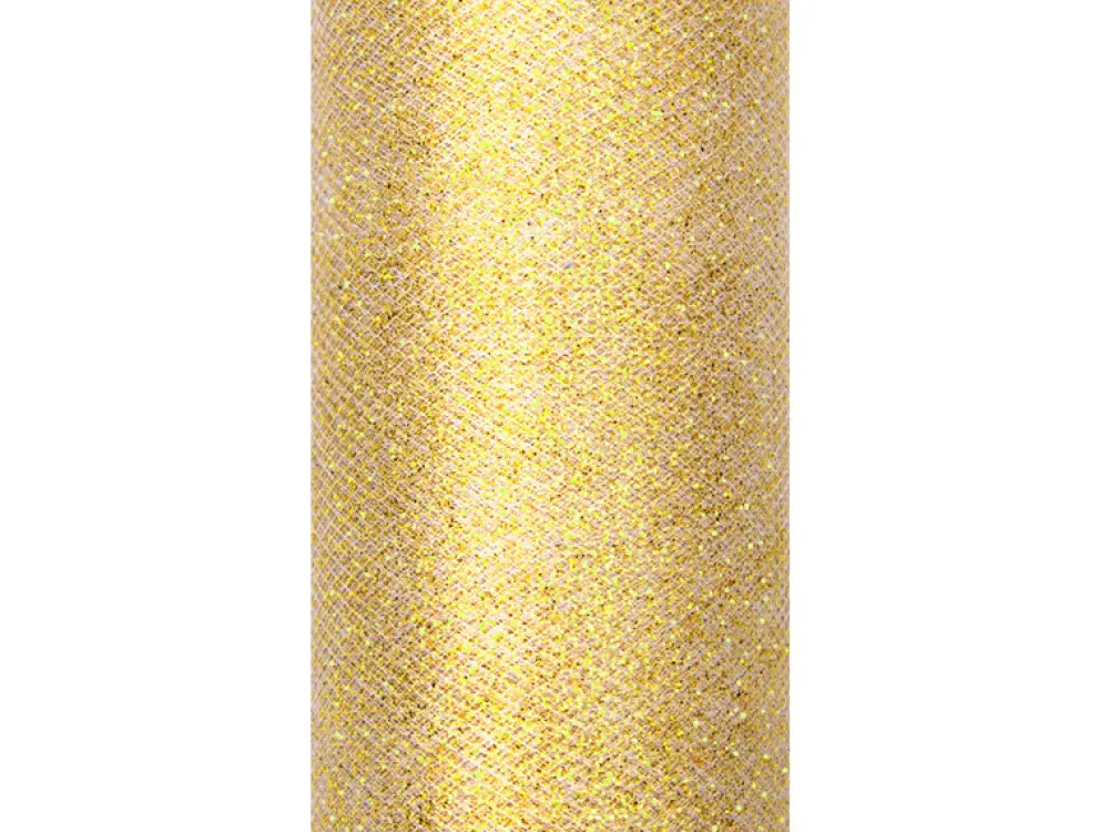 PartyDeco Tiul dekoracyjny Glittery - złoty, 15 cm x 9 m