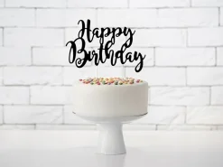 PartyDeco Topper na tort Happy Birthday - czarny