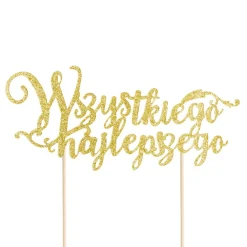 PartyPal Topper na tort Wszystkiego Najlepszego - złoty, 14 x 19 cm > Toppery Na Wypieki