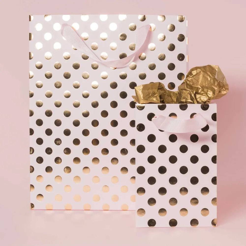 Rico Design Torba prezentowa w kropki - - różowo-złota, 18 x 26 x 12 cm > Torby Papierowe