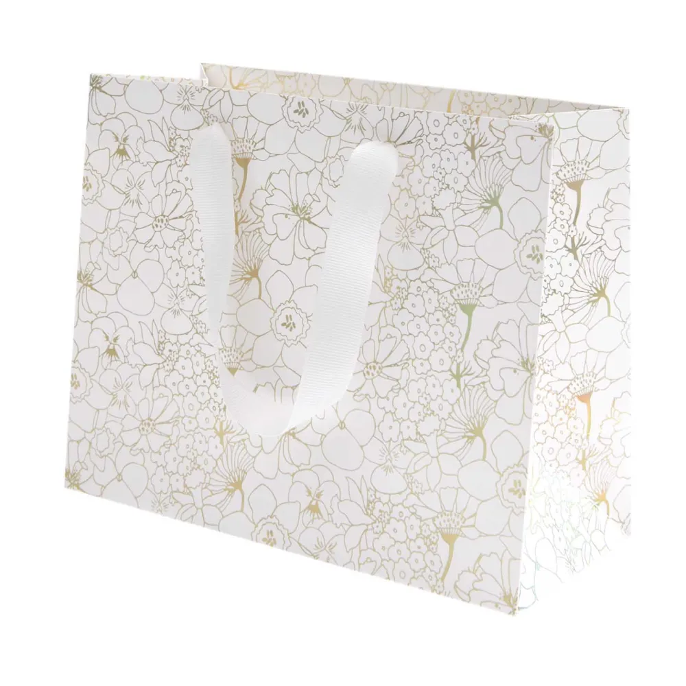 Rico Design Torba prezentowa Złote Kwiaty - - 22 x 18 x 10 cm > Torby Papierowe