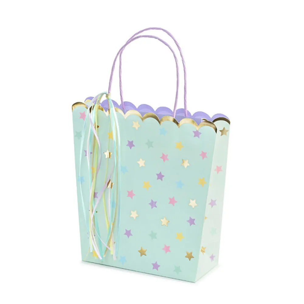 PartyDeco Torebka na prezenty, Gwiazdki - niebieska, 22 x 23 x 8 cm > Torby Papierowe