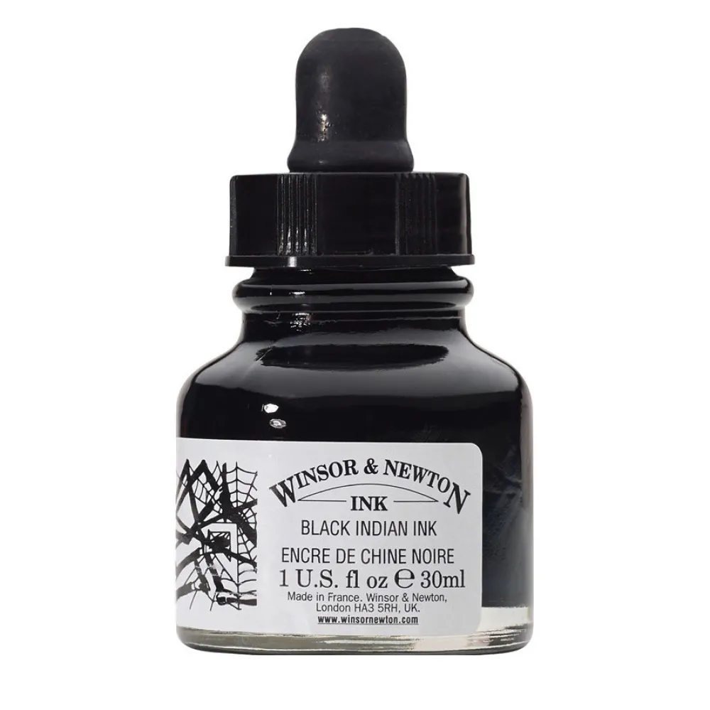 Winsor & Newton Tusz rysunkowy z zakraplaczem - - Black Indian, 30 ml