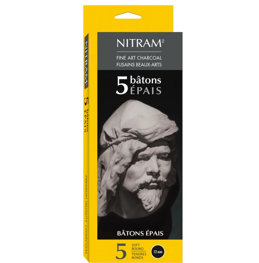 Nitram Węgiel Bâtons Épais - - B, Soft, 12 mm, 5 szt. > Węgle Rysunkowe