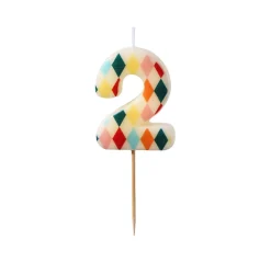 PartyDeco Świeczka urodzinowa cyferka 2 - kolorowe romby, 5,5 cm