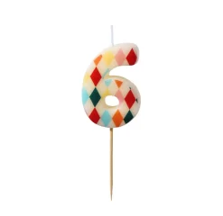 PartyDeco Świeczka urodzinowa cyferka 6 - kolorowe romby, 5,5 cm