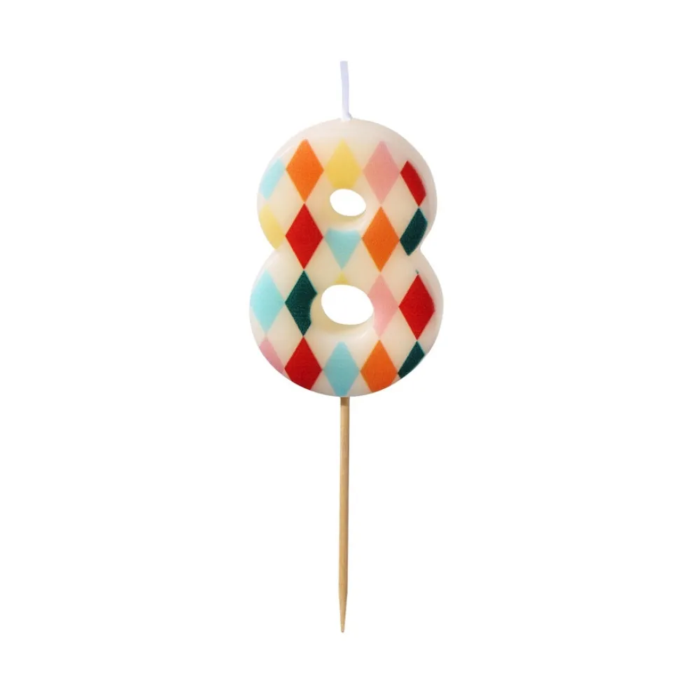 PartyDeco Świeczka urodzinowa cyferka 9 - kolorowe romby, 5,5 cm > Świeczki Urodzinowe