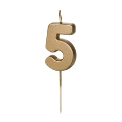 PartyDeco Świeczka urodzinowa cyferka 5 - złota, 4,5 cm