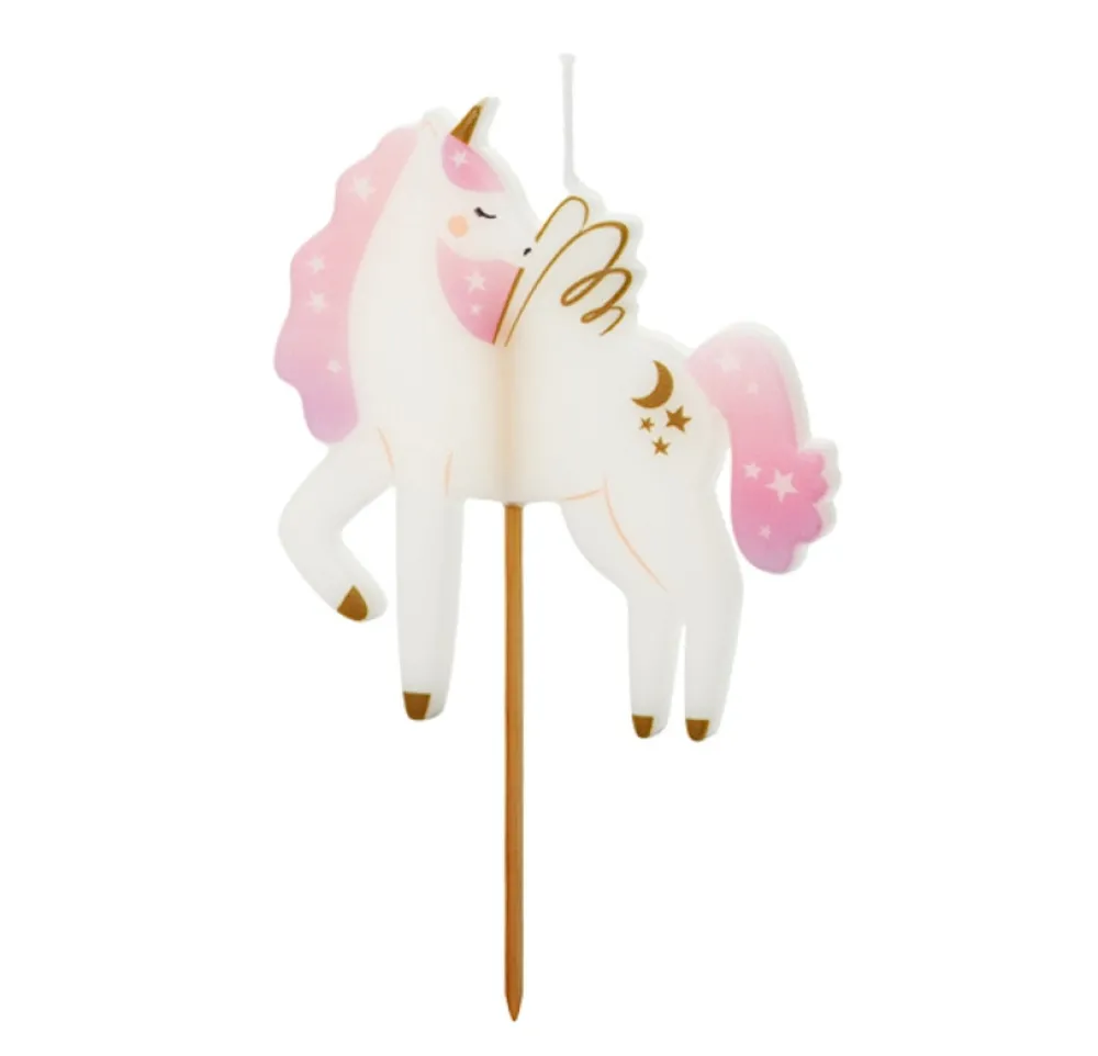 PartyDeco Świeczka urodzinowa Jednorożec - biała, 9 cm