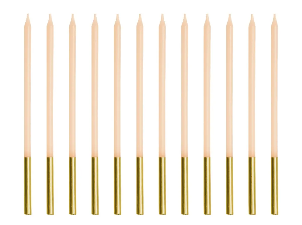 PartyDeco Świeczki urodzinowe gładkie - beżowe, 14 cm, 12 szt.