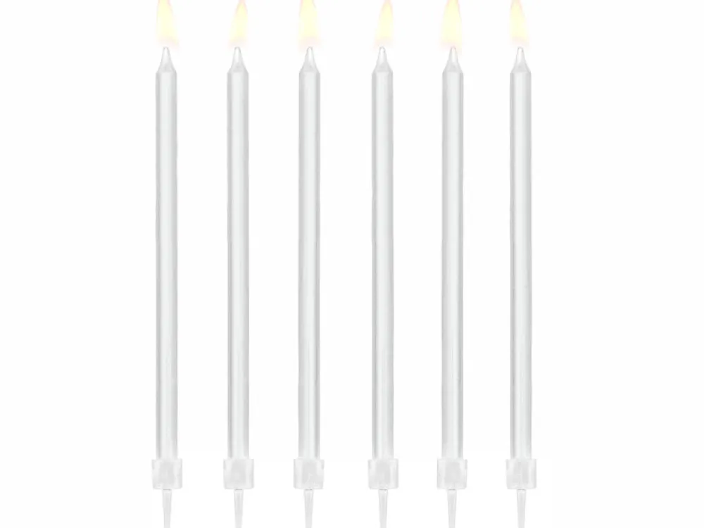 PartyDeco Świeczki urodzinowe gładkie - białe, 14 cm, 12 szt.
