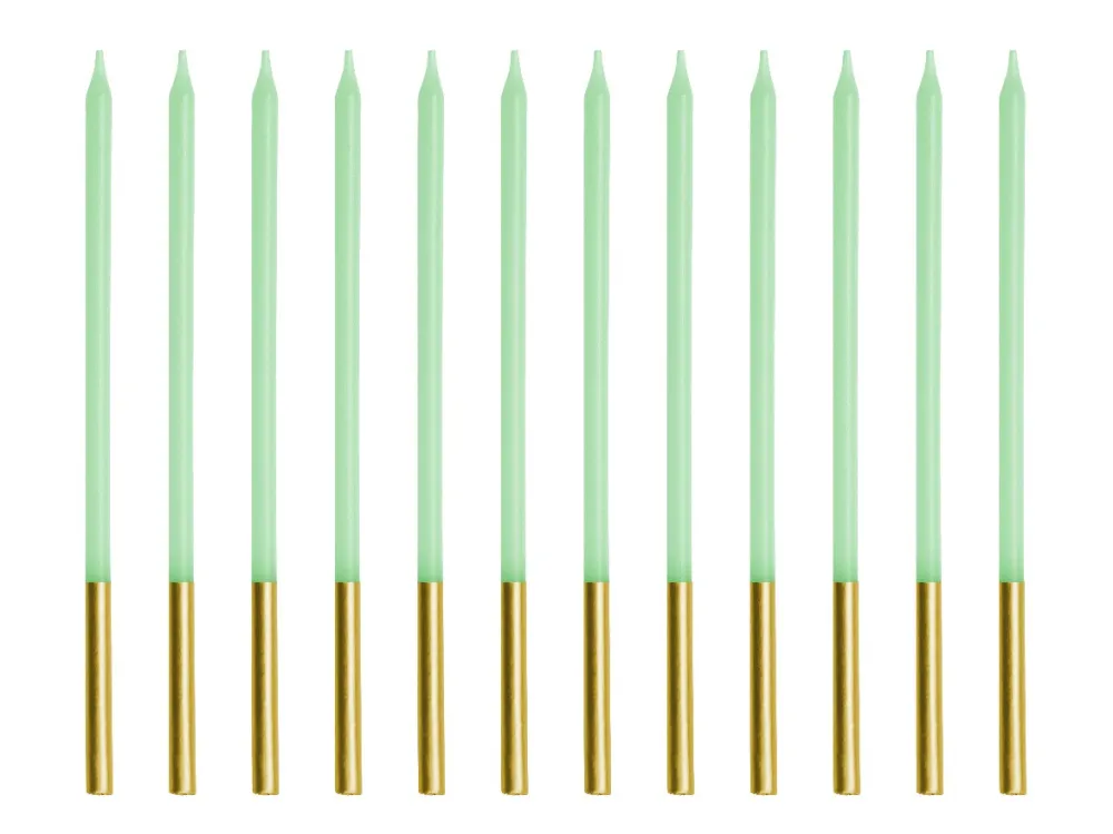 PartyDeco Świeczki urodzinowe gładkie - jasnozielone, 14 cm, 12 szt.