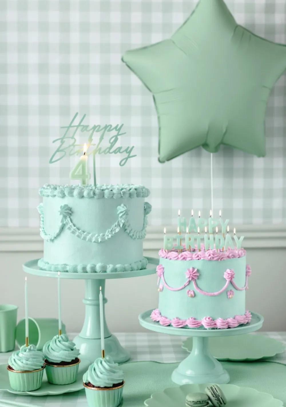 PartyDeco Świeczki urodzinowe gładkie - jasnozielone, 14 cm, 12 szt.