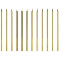 PartyDeco Świeczki urodzinowe gładkie - złote, 14 cm, 12 szt. > Świeczki Urodzinowe