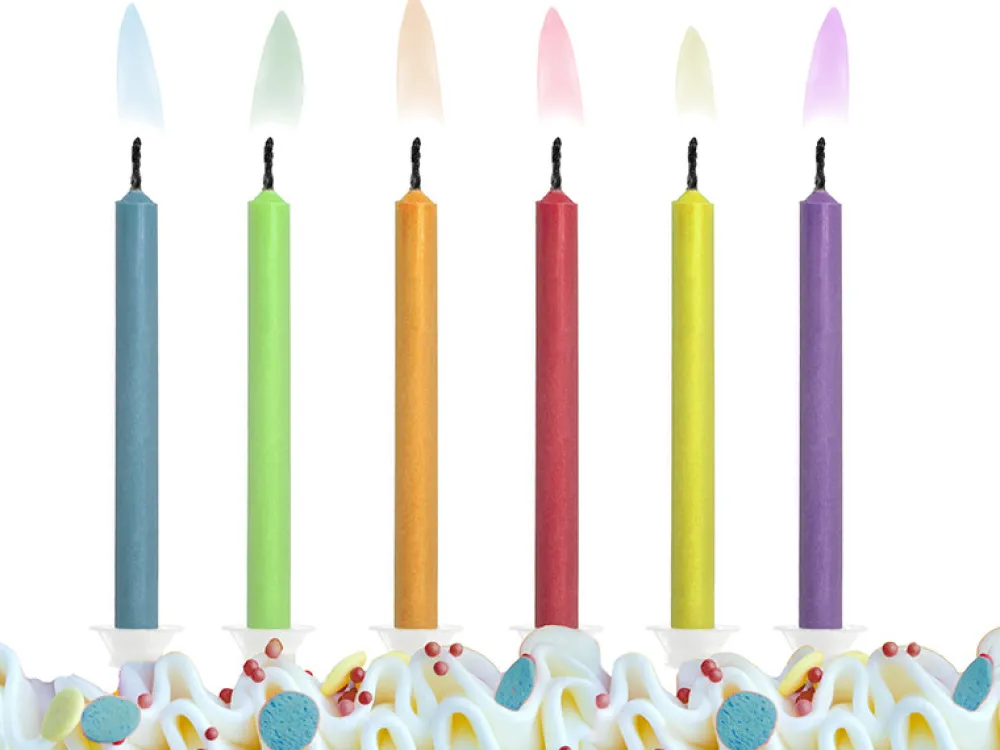 PartyDeco Świeczki urodzinowe, kolorowe płomienie - 6 cm, 6 szt