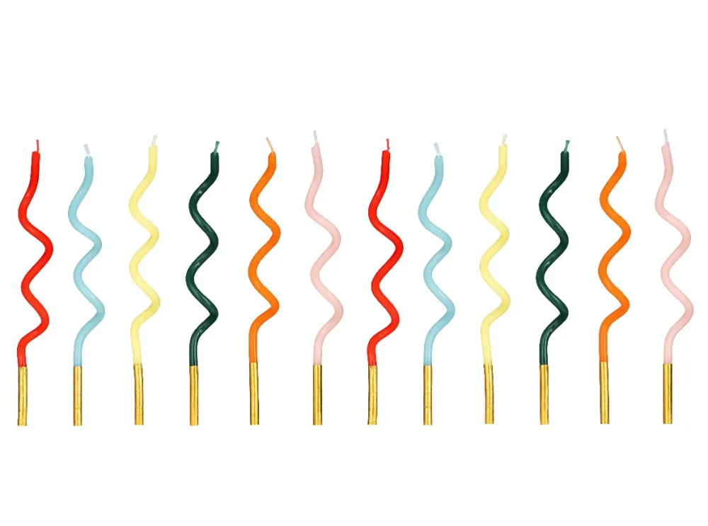 PartyDeco Świeczki urodzinowe zakręcone - kolorowe, 14 cm, 12 szt.