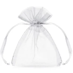 PartyDeco Woreczki z organzy dla gości - białe, 10 cm, 10 szt.