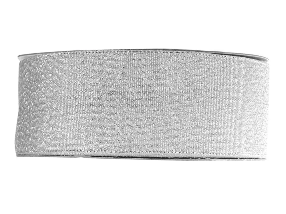 Wstążka brokatowa 38 mm - srebrna, 32 m > Brokatowe