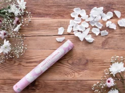 PartyDeco Wystrzałowe konfetti, tuba - płatki róż, białe, 40 cm