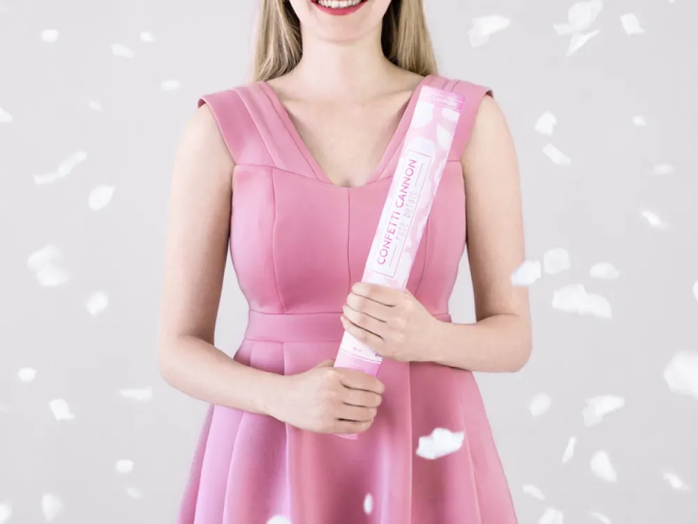 PartyDeco Wystrzałowe konfetti, tuba - płatki róż, białe, 40 cm