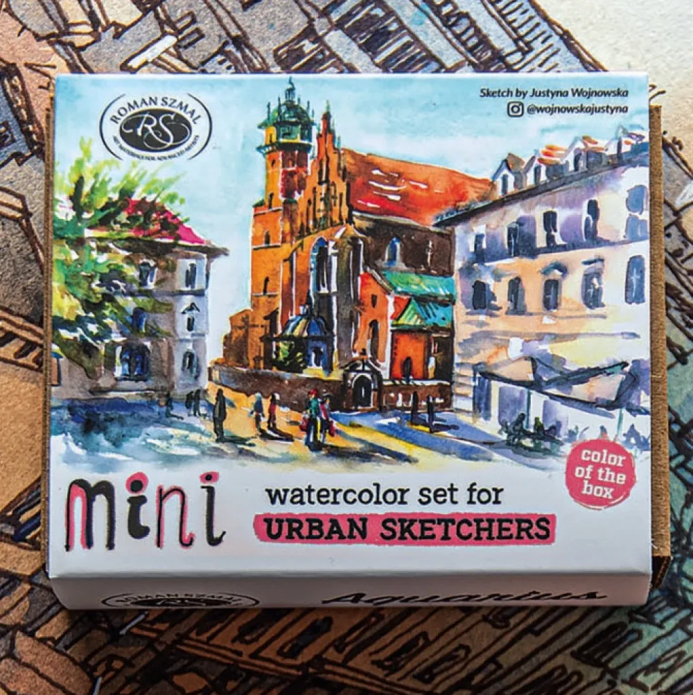 Roman Szmal Zestaw akwareli Aquarius w półkostkach Mini Urban Sketchers - - Pink, 8 kolorów > Farby Akwarelowe