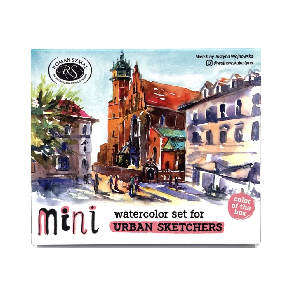 Roman Szmal Zestaw akwareli Aquarius w półkostkach Mini Urban Sketchers - - Pink, 8 kolorów > Farby Akwarelowe
