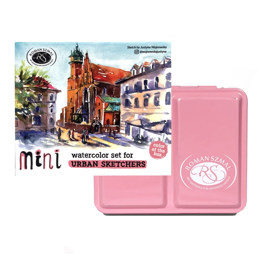 Roman Szmal Zestaw akwareli Aquarius w półkostkach Mini Urban Sketchers - - Pink, 8 kolorów > Farby Akwarelowe