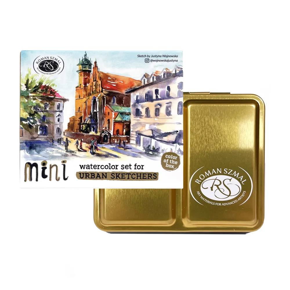 Roman Szmal Zestaw akwareli Aquarius w półkostkach Mini Urban Sketchers - - Gold, 8 kolorów