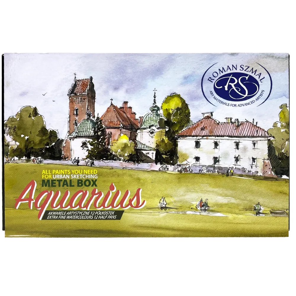 Roman Szmal Zestaw akwareli Aquarius w półkostkach, Urban Sketchers - - 12 kolorów > Farby Akwarelowe