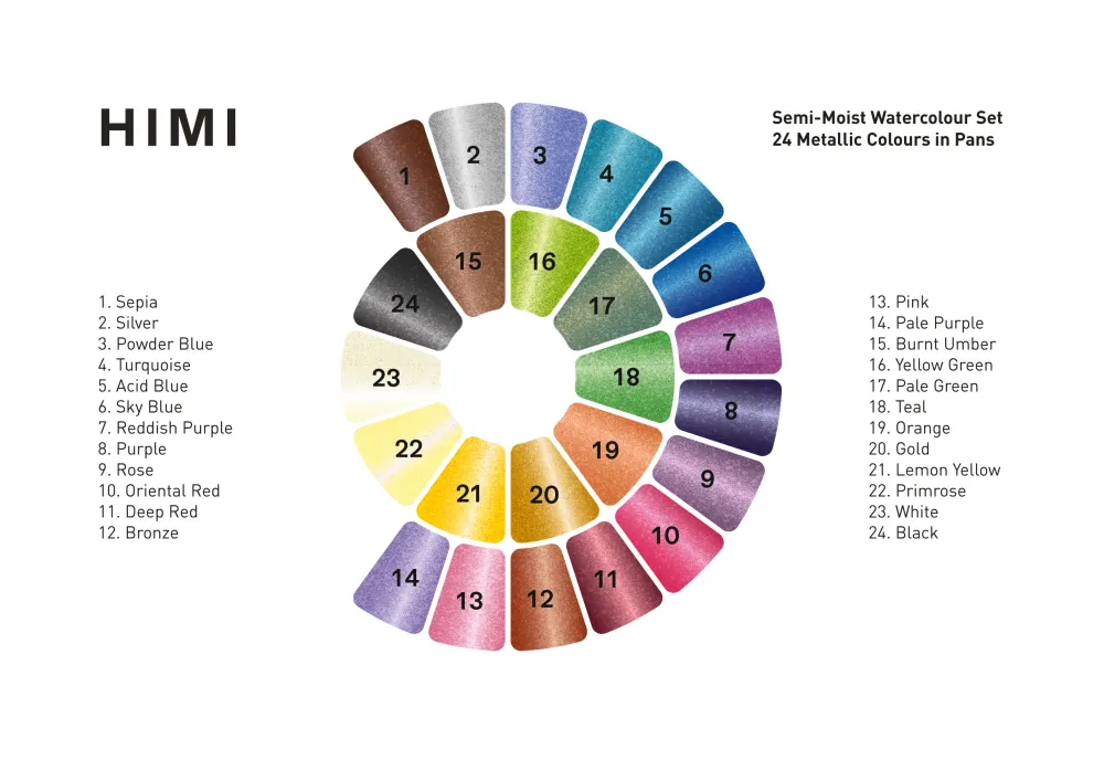 HIMI Zestaw akwareli Semi-Moist Metallic - - 24 szt.